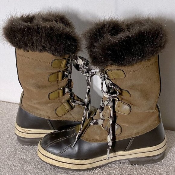 London Fog Tan Leather Duck Boot Snow Boots With Faux Fur 7 - Picture 14 of 14